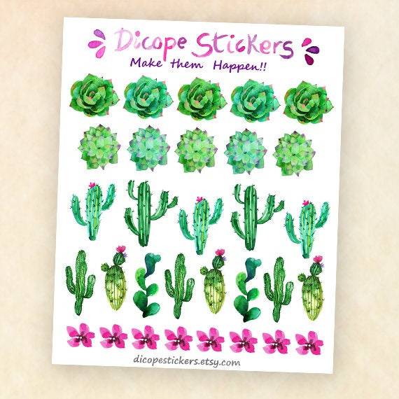 Kawaii cactus planner stickers A107