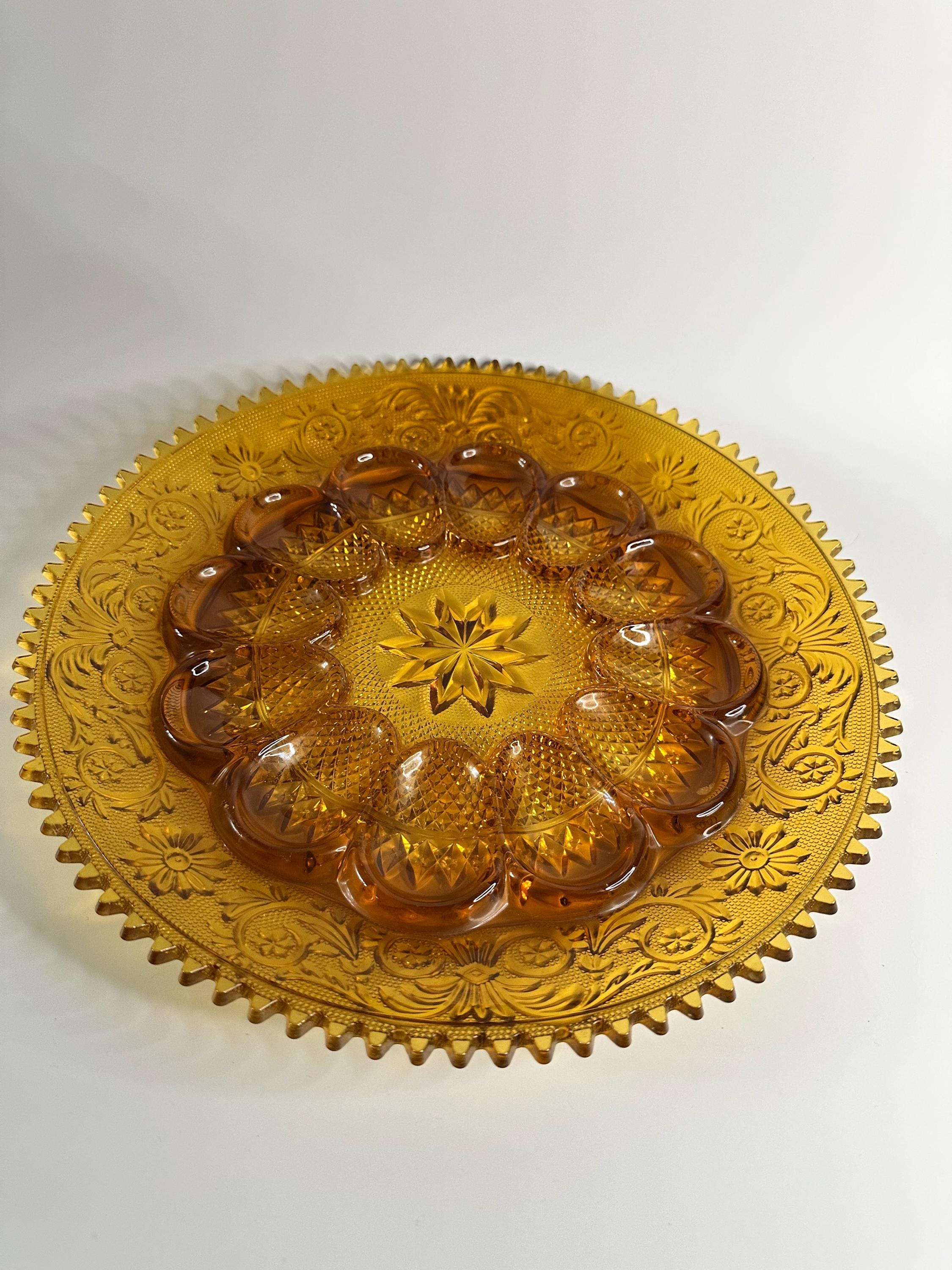 Indiana Tiara Glass Amber Sandwich Serving Easter/Deviled Egg Plate Platter