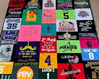 T-Shirt Sports Jersey Quilt, Memory Quilts Made From Loved Ones Clothes, Handmade Mosaic Quilts, Personalized Keepsake Blanket