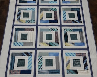 Tie Quilt Custom Handmade, Memory Blanket Made From Clothes, Personalized Keepsake Bedding, Men's Tie Quilt, Block Quilt, Memory Items