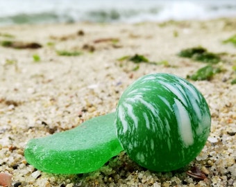 Set Rare Large 1 1/8" Sea Glass Marble patrón de confeti y vidrio de mar grande