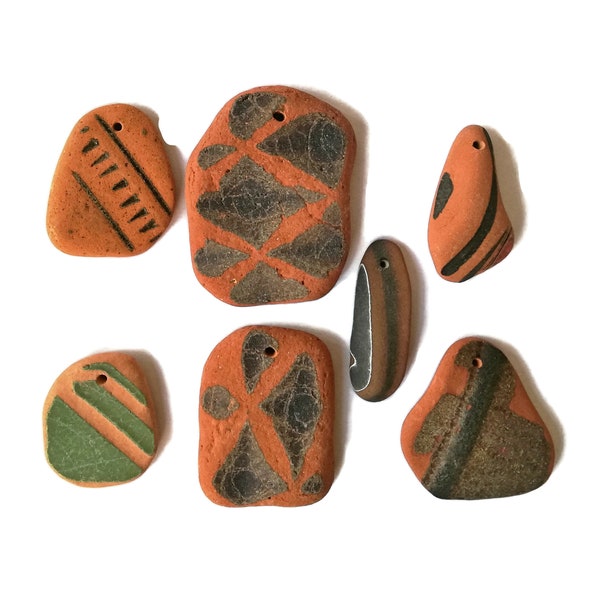 Sea pottery shards chunky  Drilled beach terracotta ceramic pendants