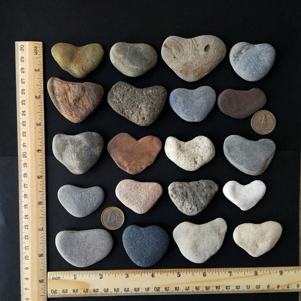 Large 1 2/3"- 2 1/2"  genuine Heart Shaped Rocks Bulk, Lot 4-10 Pieces, Heart Beach Stones