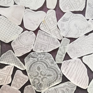 Sea glass lot 35-140 Embossed textured frosted Rare beach Patterned  White frosted sea glass Sea glass jewelry supply