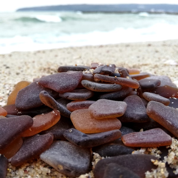 Genuine sea glass 0,4" - 1"  lot 80-240 Bulk craft set Honey brown color