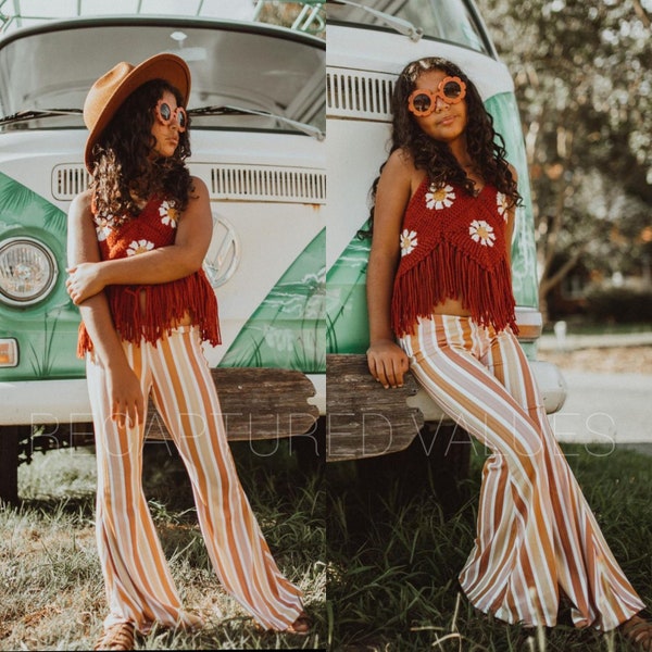 FLARES ONLY Groovy Retro Hippie Stripe Flared Bell Bottoms for Baby and Toddler Girls, Muted Boho Colors