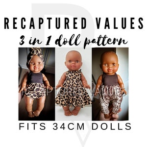 Minikane Doll PDF Clothing Pattern, 3 in 1 Digital File, Short Romper, Pants Romper, & Dress, By Recaptured Values, VIDEO Instructions Only