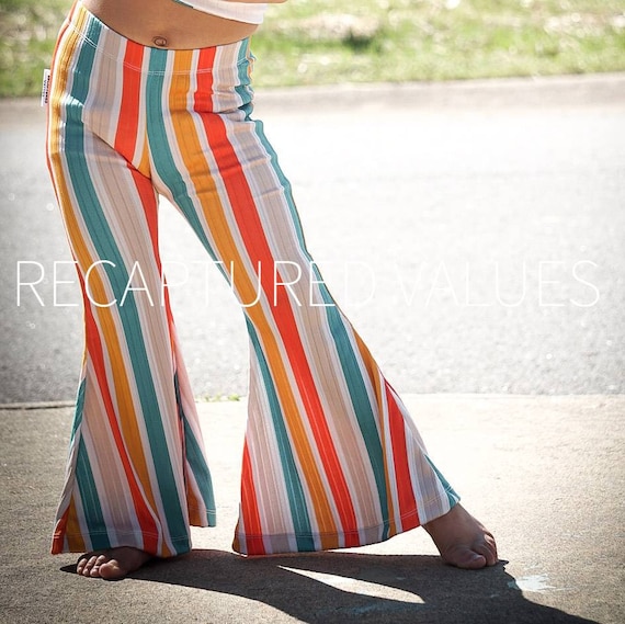Groovy Retro Hippie Striped Flared Bell Bottoms for Baby and Toddler Girls,  Vibrant Colors 