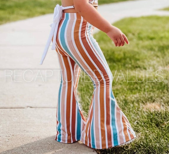 Groovy Retro Hippie Stripe Flared Bell Bottoms for Baby & Toddler Girls,  Teal Blue, Sand, Amber Brown, Cinnamon, White -  Canada