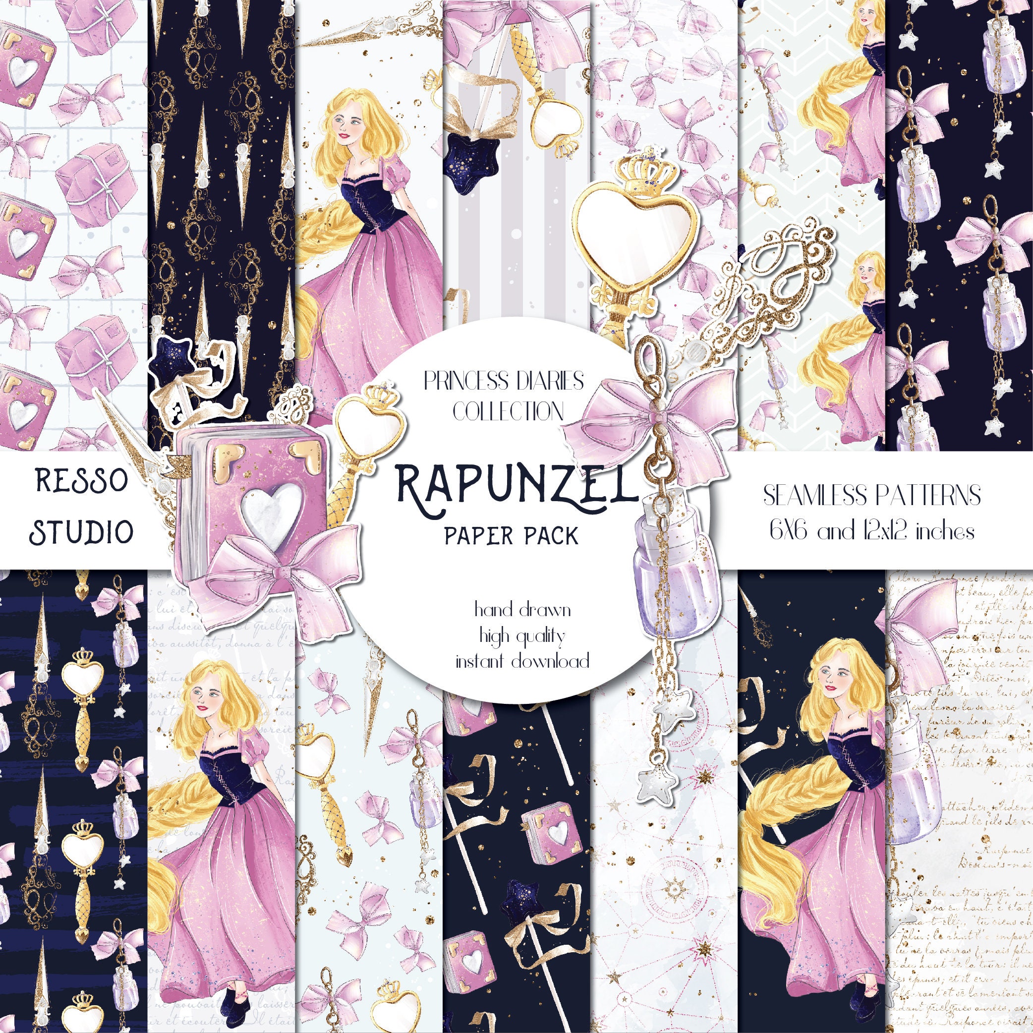 Rapunzel paper pack Tangled digital papers rapunzel birthday | Etsy
