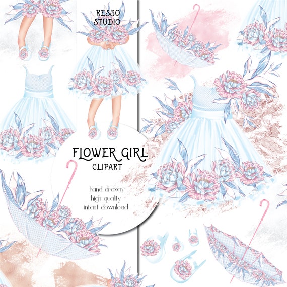 Flower Girl Clipart Wedding Clipart Cute Girl Clipart Baby Etsy
