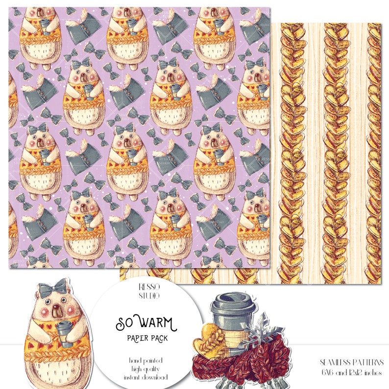 Kawaii digital paper pack cute bear scrapbook paper Etsy