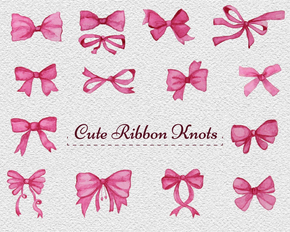 Watercolor bows clipart Cute pink ribbon knots clip art hand Etsy