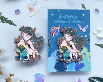 Butterfly Waltz on Bloom Hard Rose Gold Enamel Pin 1.5 Inches
