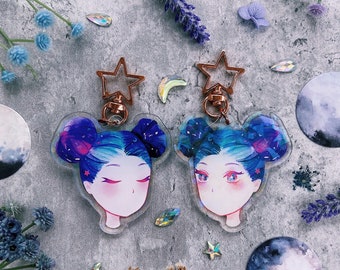 Night Glitter Watercolor Double-sided Keychain