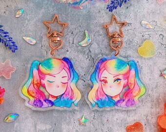 Rainbow Glitter Watercolor Double-sided Keychain