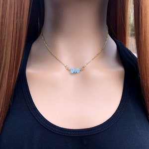Minimalist Aquamarine Gemstone Necklace - March Birthstone Gift For Her
