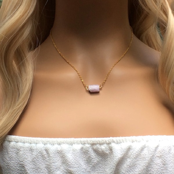 Raw Pink Kunzite choker necklace