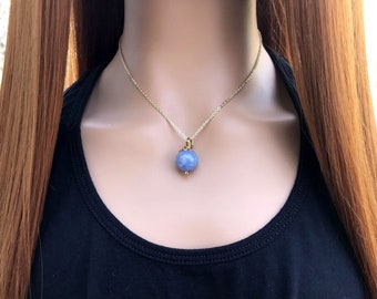 Angelite necklace, crystal ball choker