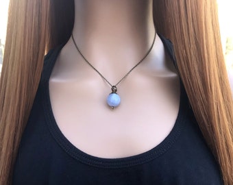 Angelite necklace, crystal ball choker