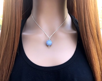 Handmade Blue Angelite Pendant Necklace - Ideal Gift For Her