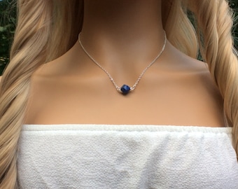 Minimalist Lapis Lazuli Gemstone Necklace - Dainty Gift for Her