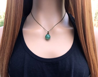 Green Aventurine necklace, crystal ball choker, antique brass