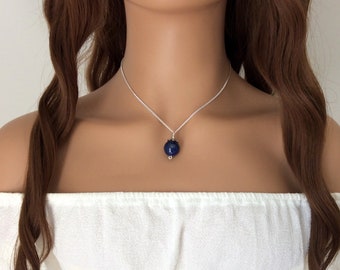 Lapis Lazuli necklace - throat chakra, crystal ball necklace