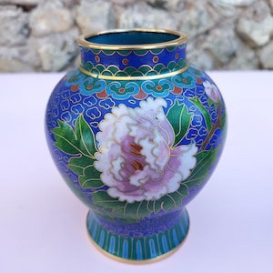 Chinese Cloisonné brass Vase Vintage blue vase with flowers Antique bowl for spices