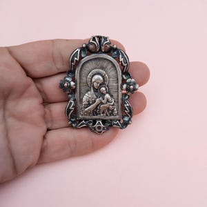 Virgin Mary and Child Jesus  Christian Orthodox Small Icon Sterling Silver
