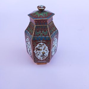 Hexagon cloisonne miniature  Brass vase