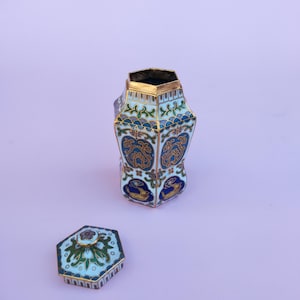 Hexagonal cloisonne miniature vase home decor brass
