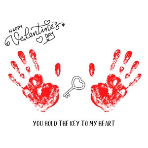 Valentine's Day Handprint Key to My Heart, Arts and Craft, Handprints, 11" x 8.5" Instant Download Printable, Finger and Hand Painting