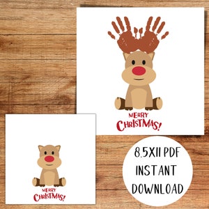Reindeer Handprint Art Printable Handprint Christmas Craft - Reindeer Antlers Template - 8.5x11&quot; PDF Instant Download