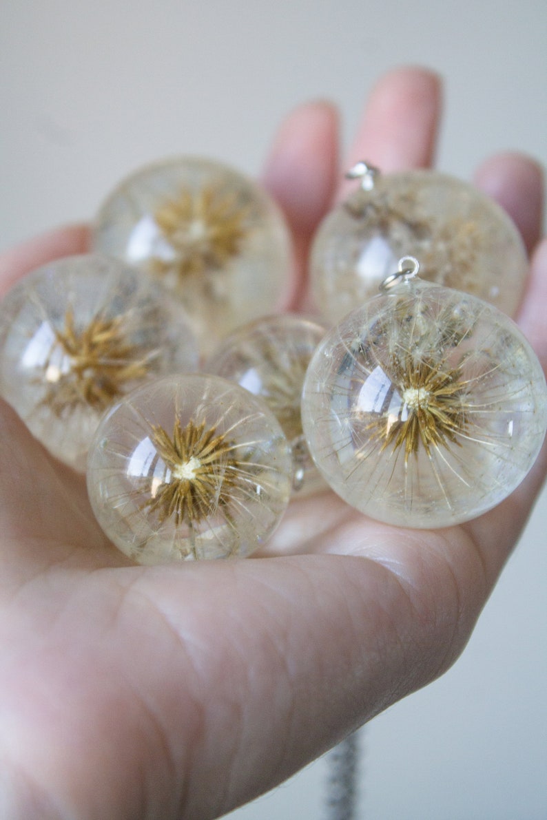 Dandelion necklace Real flower necklace Epoxy resin jewelry Pressed flowers Floral jewelry Crystal ball necklace Real dandelion Gift for her