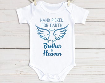 Hand Picked for Earth by My Brother in Heaven Baby Bodysuit, Baby Shower Gift, Guardian Angel, In Memory of, Handpicked, Rainbow Baby, Big