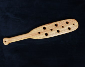 Canary Wood Holey Beaver Tail Spanking Paddle | Large BDSM Discipline Exotic Wooden Paddle | Spanking Toy Punishment Paddle