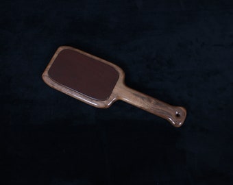 Walnut and Leather Spanking Paddle | Double Trouble BDSM Discipline Exotic Wooden Paddle | Spanking Toy Punishment Paddle Over the Knee OTK