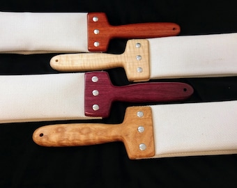 Fire Hose Spanking Strap | Firehose Whipping Strop | BDSM Thuddy Spanking Toy | Slapper Paddle Flogger | Exotic Wooden Handle w/ Velvet Bag