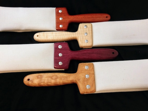 Fire Hose Spanking Strap | Firehose Whipping Strop | BDSM Thuddy Spanking Toy | Slapper Paddle Flogger | Exotic Wooden Handle w/ Velvet Bag