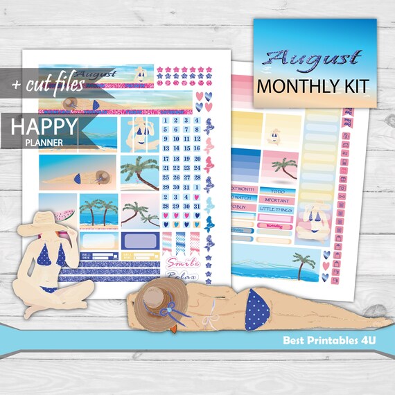AUGUST Monthly Kit Printable Planner Stickers Happy Planner - Etsy