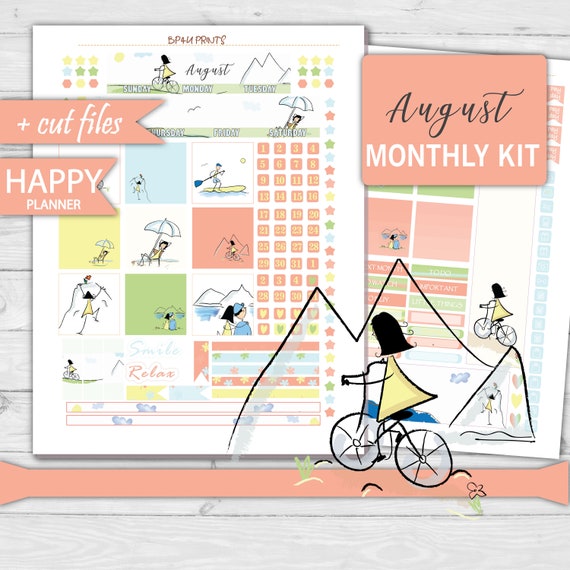 AUGUST Monthly Stickers August Classic Happy Planner | Etsy
