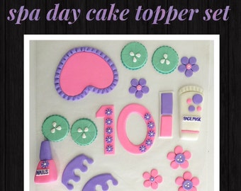 Spa cake topper, spa themed, fondant cake topper, birthday cake topper, purple spa birthday topper, cupcake topper, cake decorating,