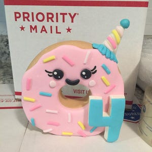 Fondant Donut Cake Topper, Donut Birthday Party Cake Decoration, Edible Donut Topper, Donut Theme Cake Decor image 2