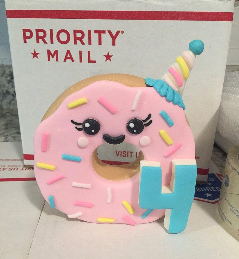 Fondant Donut Cake Topper, Donut Birthday Party Cake Decoration, Edible Donut Topper, Donut Theme Cake Decor image 2