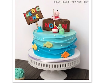Boat cake toppers, fishing, custom fondant, fondant toppers, handmade cake  topper, woodland animals, first birthday, fondant cake
