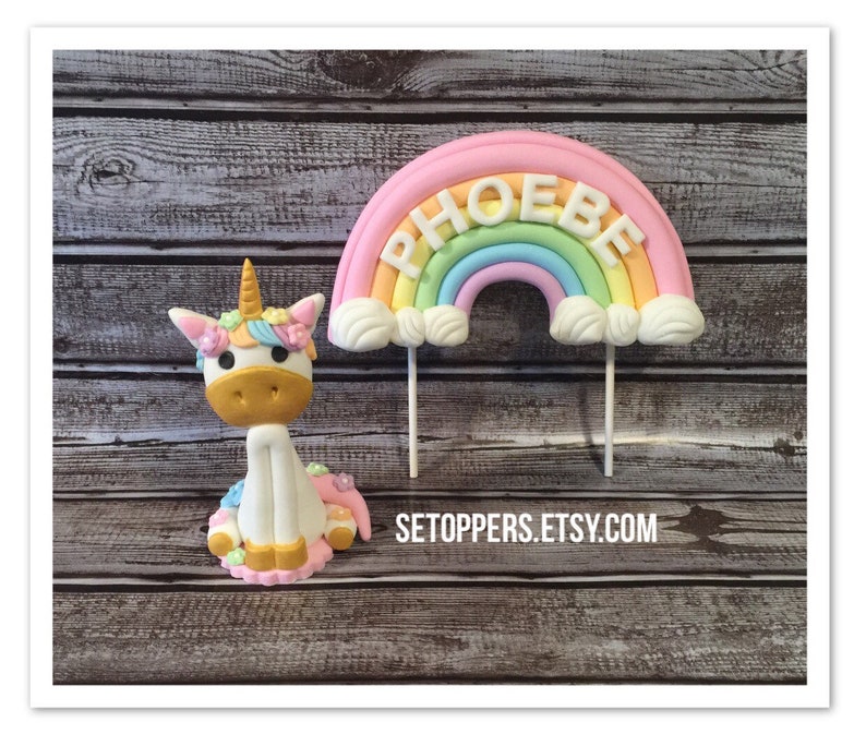 unicorn party, unicorn cake topper, rainbow, fondant, cake topper, rainbow cake topper, unicorn birthday, fondant topper, gold unicorn image 1