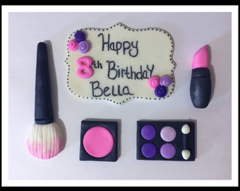 Fondant Makeup Cake Topper Set: Blush, Eyeshadow, Lipstick