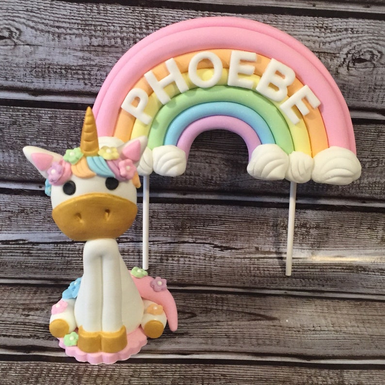 unicorn party, unicorn cake topper, rainbow, fondant, cake topper, rainbow cake topper, unicorn birthday, fondant topper, gold unicorn image 3