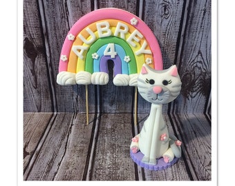 Cat cake topper,kitty cake topper, rainbow, fondant, cake topper,rainbow cake topper, unicorn birthday,fondant toppers, customizable fondant